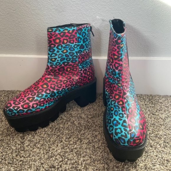 Bumper Unisex Faux Leather Cheetah Print Rave Platform Boots NEW Size 7.5 - Picture 15 of 15